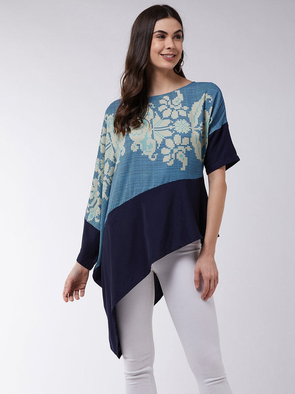 Women's Asymmetric Printed Loose Top - Pannkh