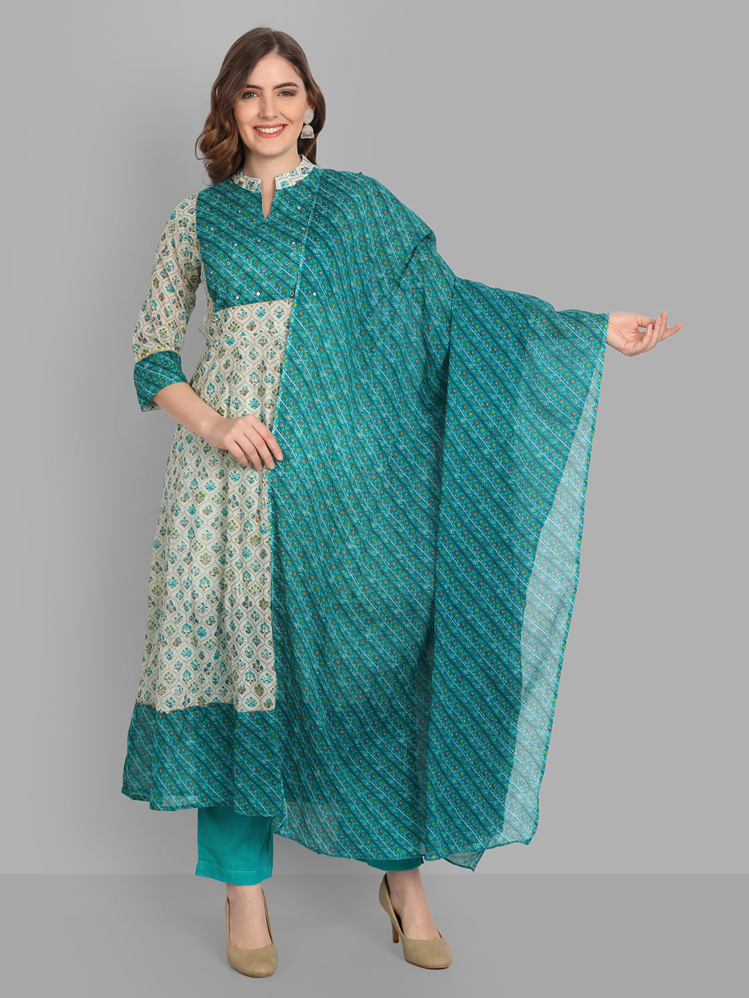 Women's Rama Green Kurta With Pant And Dupatta ( 3 Pc Set) - Singni