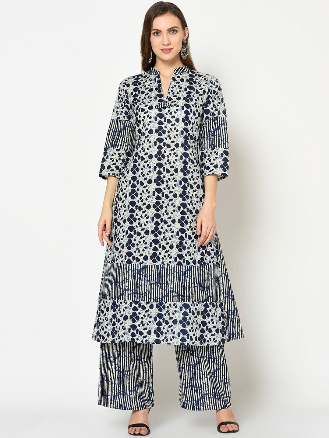 Women's Blue Printed Kurta Set - Yufta