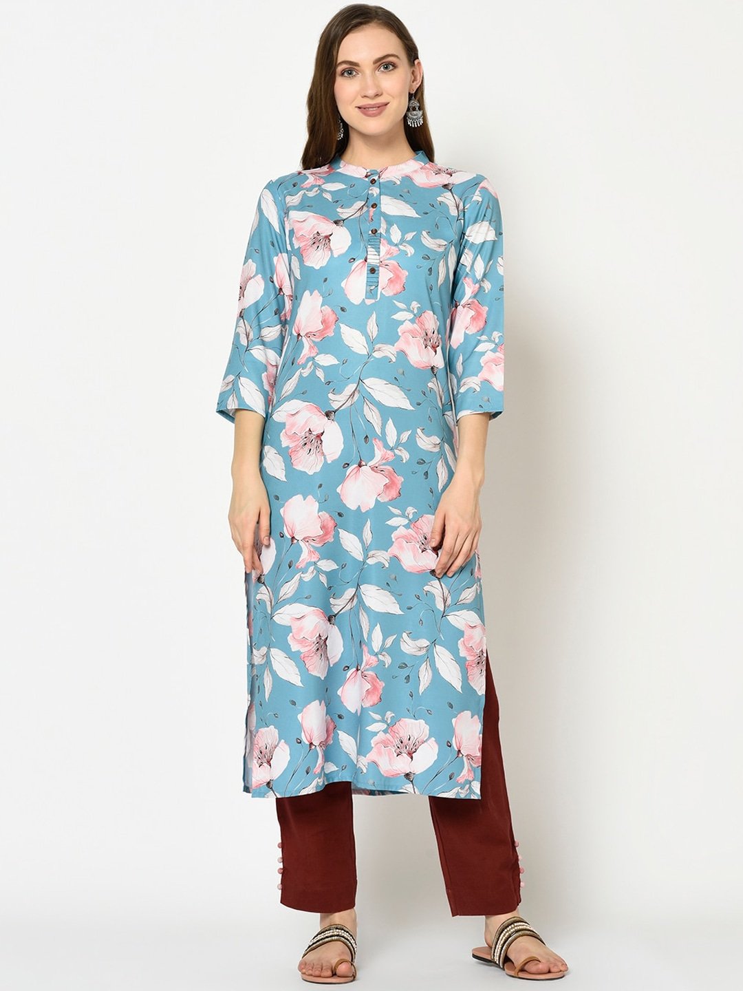 Women's Blue Straight Kurta - Yufta