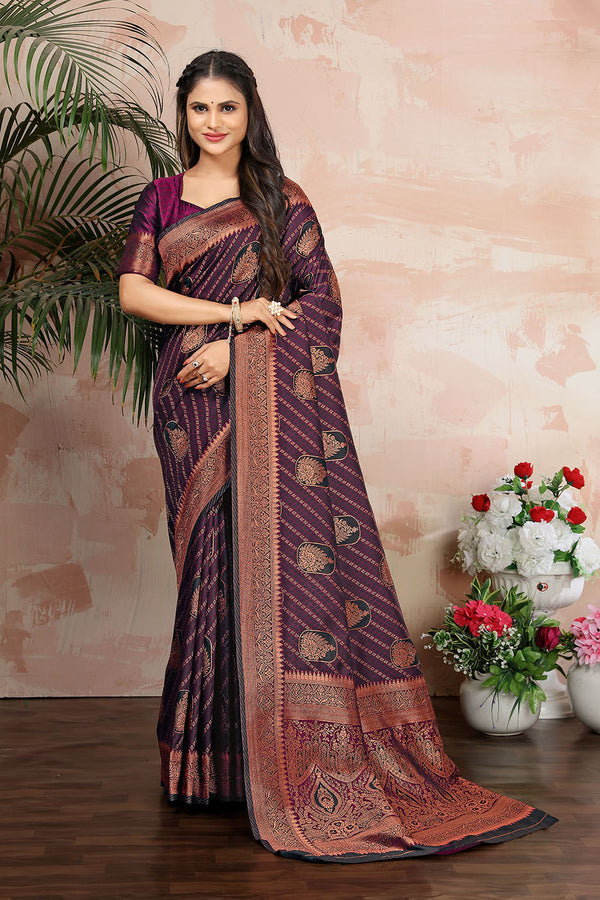 Women's Purple Color Satin Silk Contemporary Saree  - Monjolika