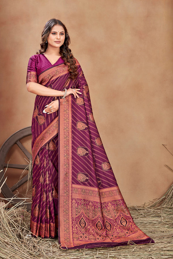 Women's Pink Color Satin Silk Contemporary Saree  - Monjolika