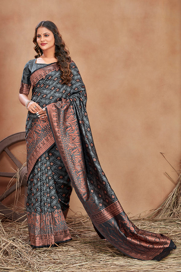 Women's Grey Color Satin Silk Contemporary Saree  - Monjolika