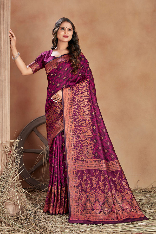 Women's Pink Color Satin Silk Contemporary Saree  - Monjolika