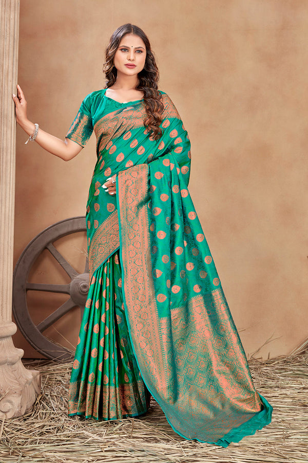 Women's Sea green color woven zari work banarasi saree - Monjolika