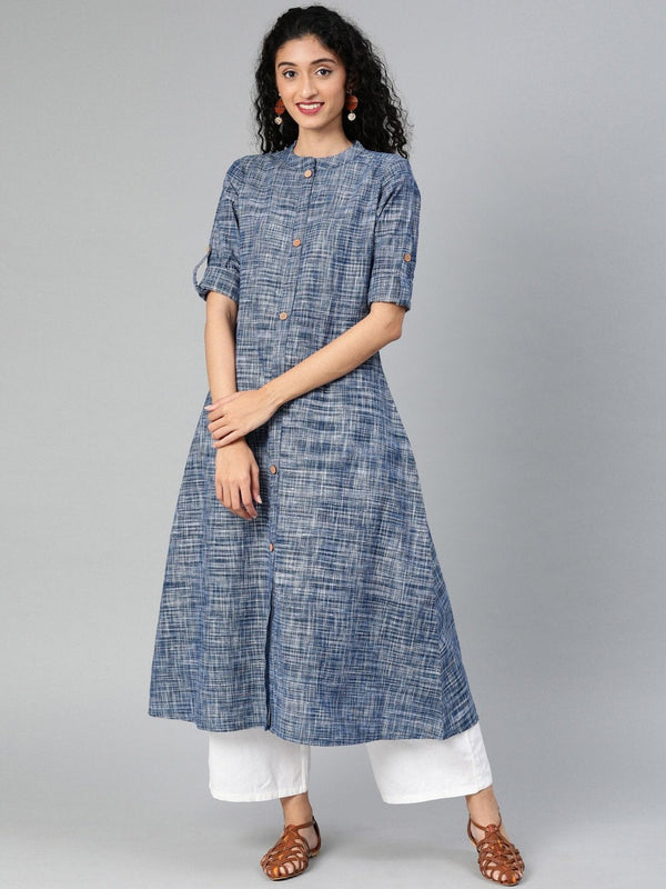 Women's Woven Design A-Line Khadi Handloom Kurta - Yufta