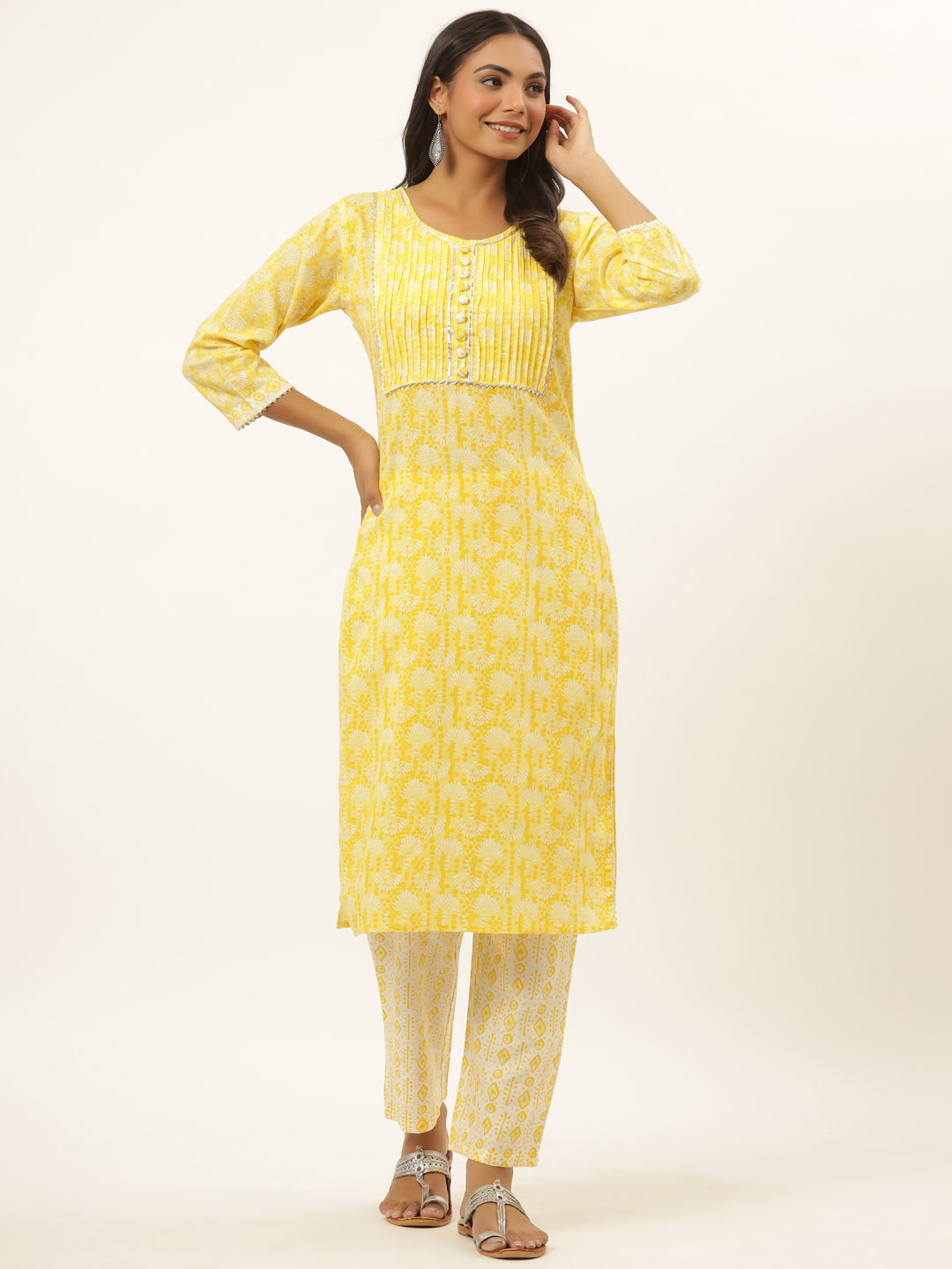 Women's Yellow Gota Work Kurta With Trousers - Yufta