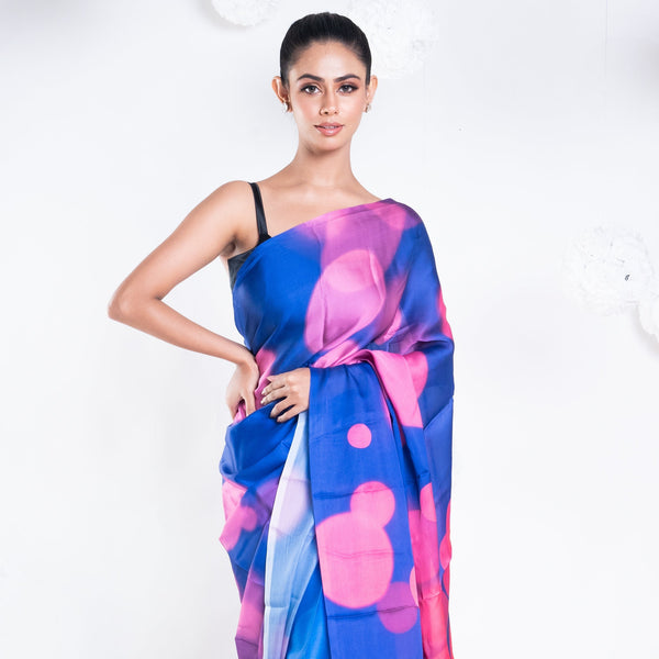 Women's Sara Satin Georgette Digital Printed  Saree In Blue Color - Boveee