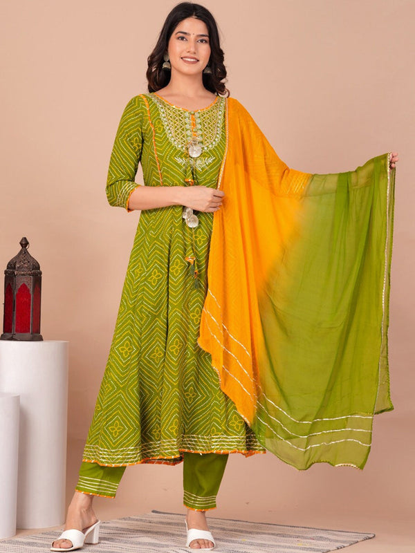 Women's Floral Printed Anarkali Kurta with Palazzos & With Dupatta - Taantav