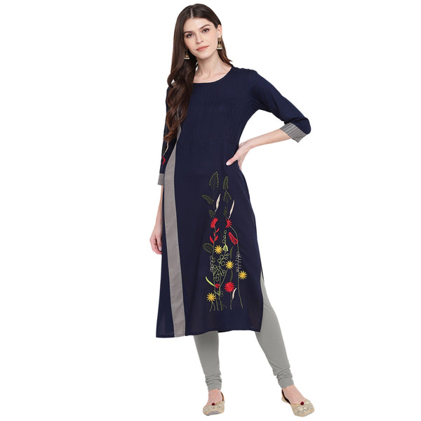 Women's Blue & Grey Kurta By Vbuyz- (1Pc Set)