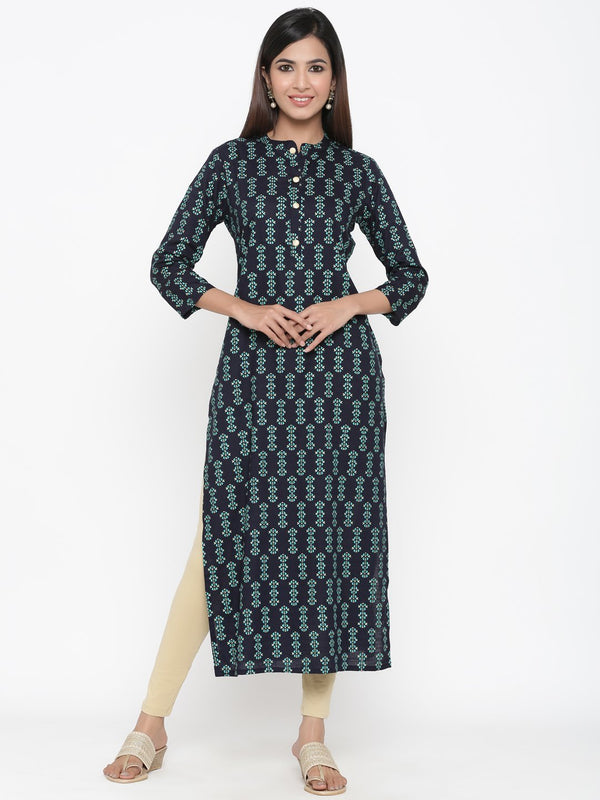 Women's Navy Blue Printed Long Kurta by Kipek- (1pc set)