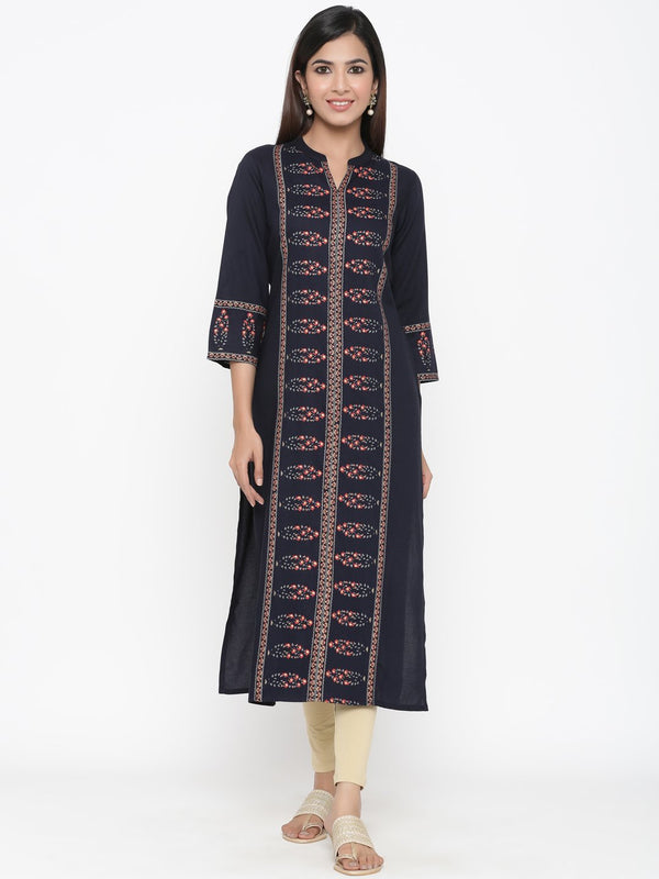 Women's Navy Blue Floral Print Kurti by Kipek- (1pc set)