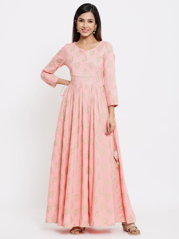 Women's Peach-Coloured Printed Kurta(1pc) - Indian Virasat