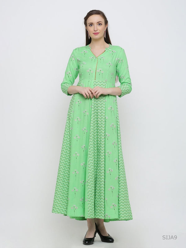 Women's Green Printed Kurta(1pc) - Indian Virasat