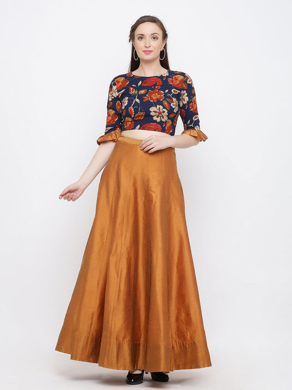 Women's Copper-Toned Ready to Wear Silk Lehenga with Blouse(2pc) - Indian Virasat