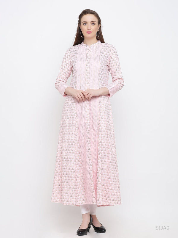 Women's Pink Printed A-Line Kurta(1pc) - Indian Virasat