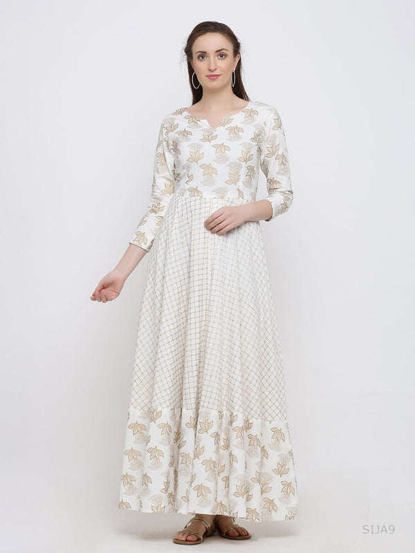 Women's White Printed Kurta(1pc) - Indian Virasat