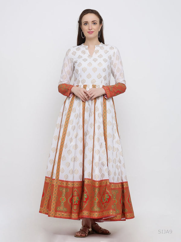 Women's White Printed Anarkali Kurta(1pc) - Indian Virasat