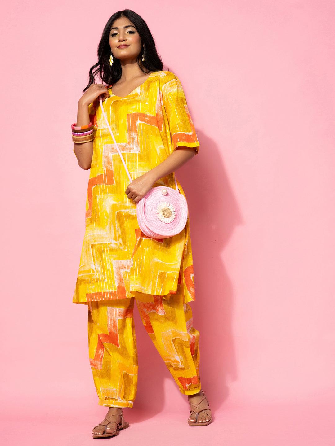 Yellow Printed Cotton Co-Ords - Jashvi