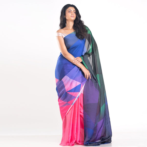 Women's Topaz Digital Printed Satin Georgette Saree - Boveee