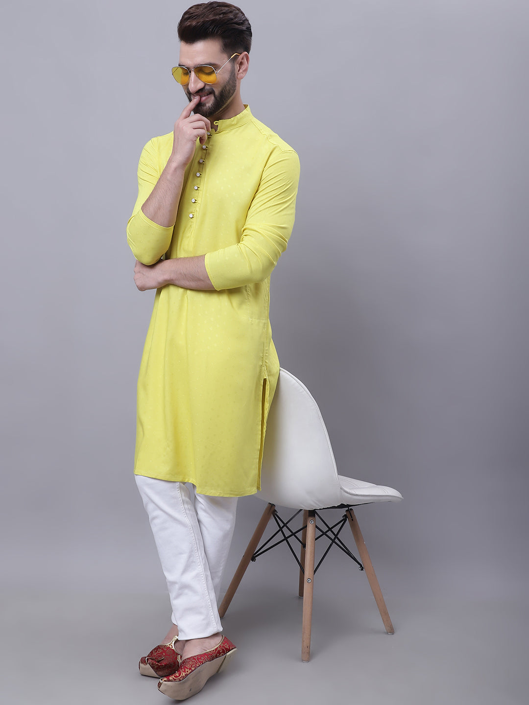 Men's Pure Cotton Short Sleeves Kurta With Band Collar - Even Apparels