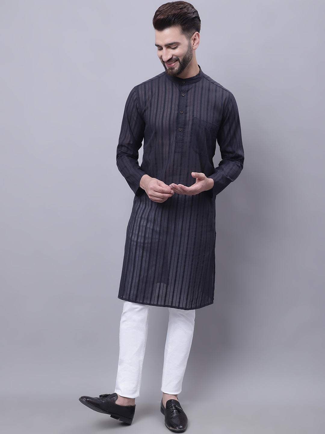 Men's Pure Cotton Kurta With Band Collar - Even Apparels