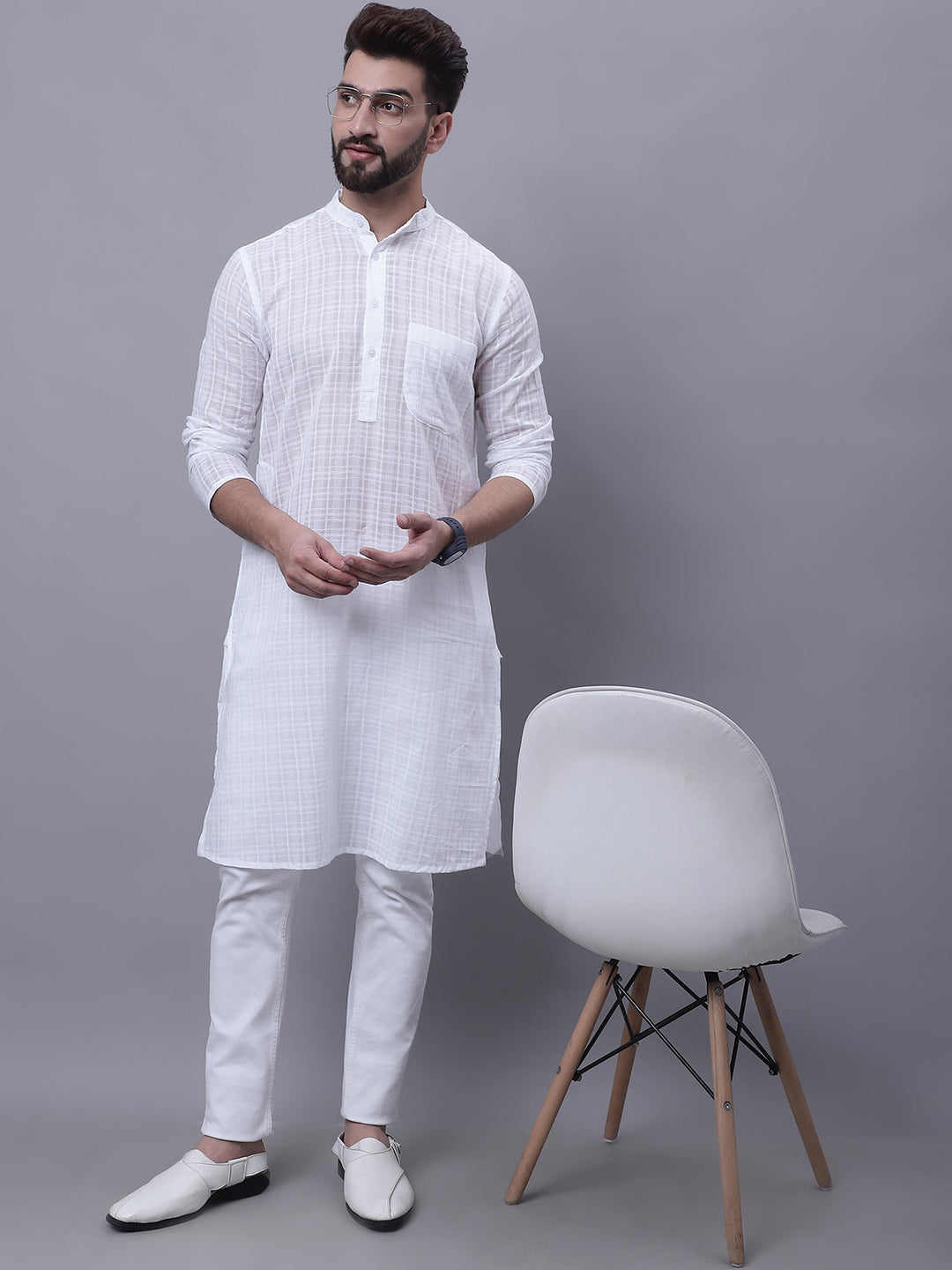 Men's Pure Cotton Kurta With Band Collar - Even Apparels