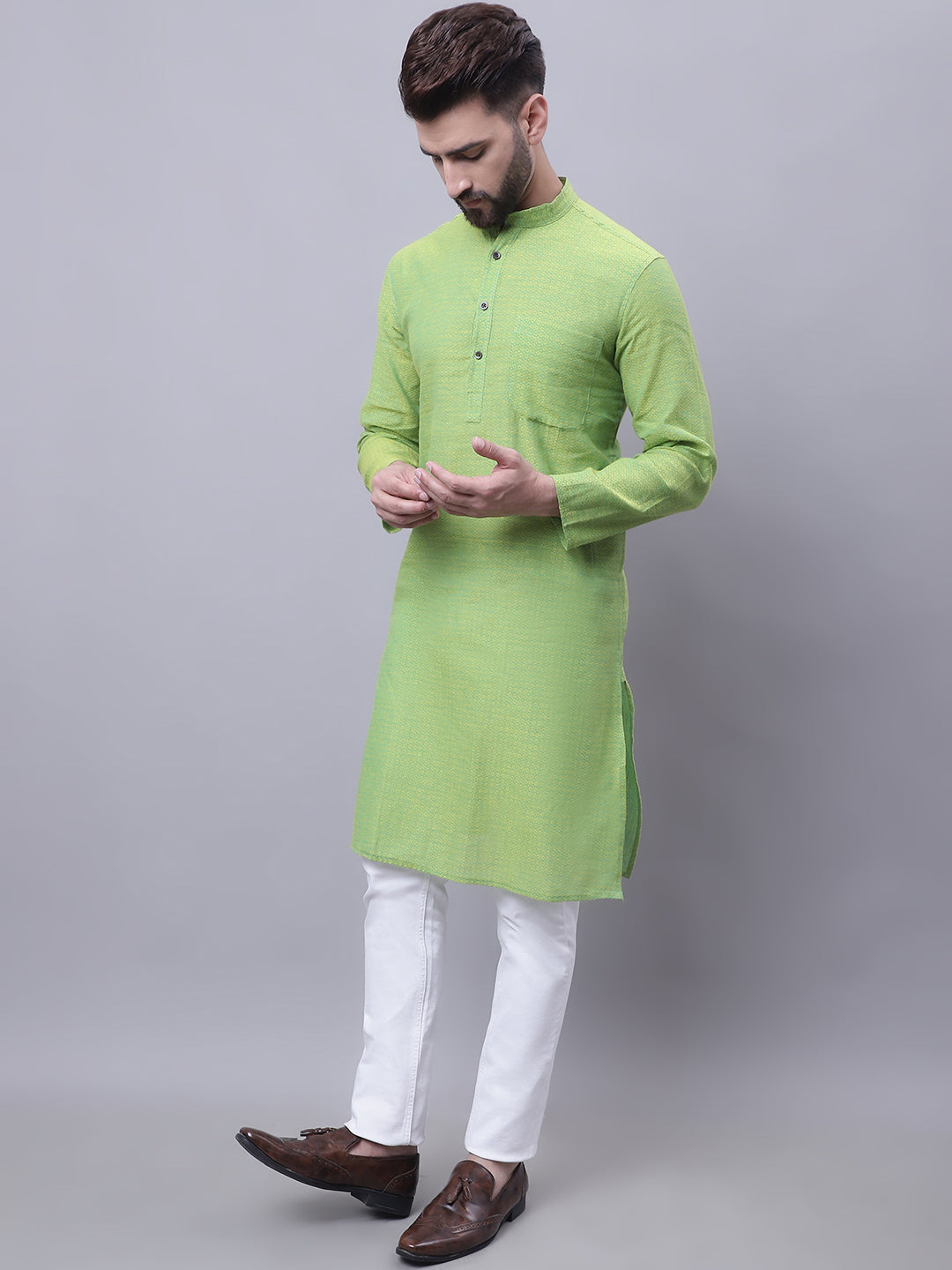 Men's Pure Cotton Kurta With Band Collar - Even Apparels