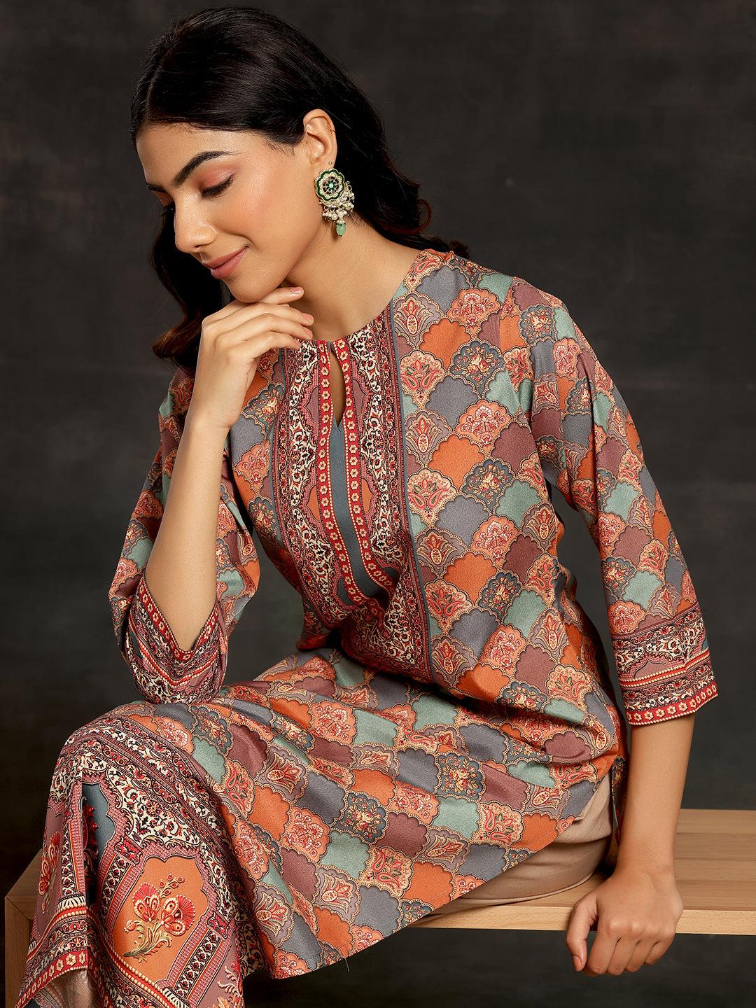 Multicoloured Printed Crepe Straight Kurta - Jashvi