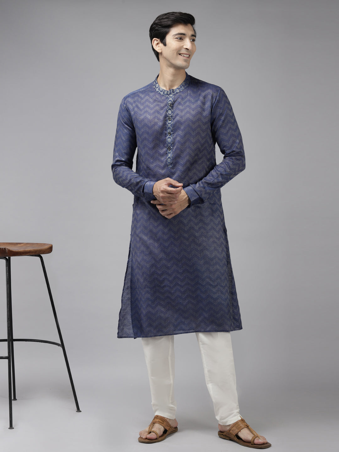 Men's Purple & Beige Woven Design Thread Work Kurta - See Designs