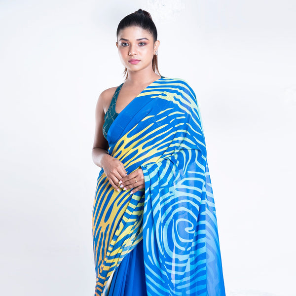 Women's Cosette Georgette Digital Printed  Saree In Blue Color - Boveee