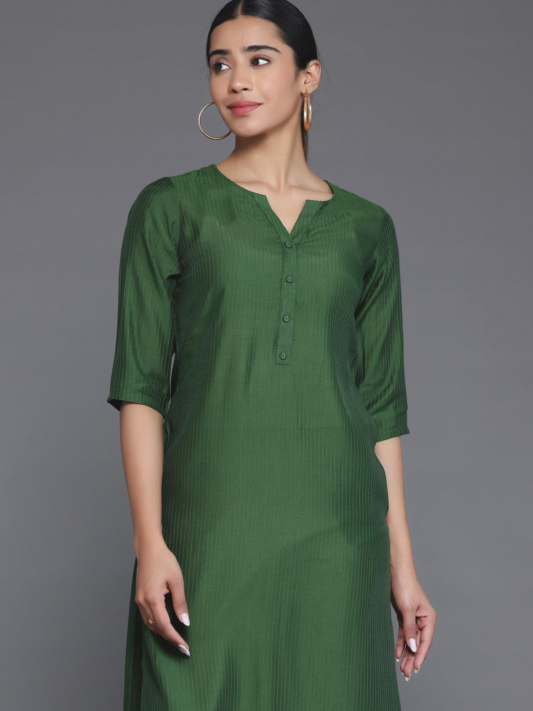 Green Woven Design Silk Straight Kurta - Jashvi