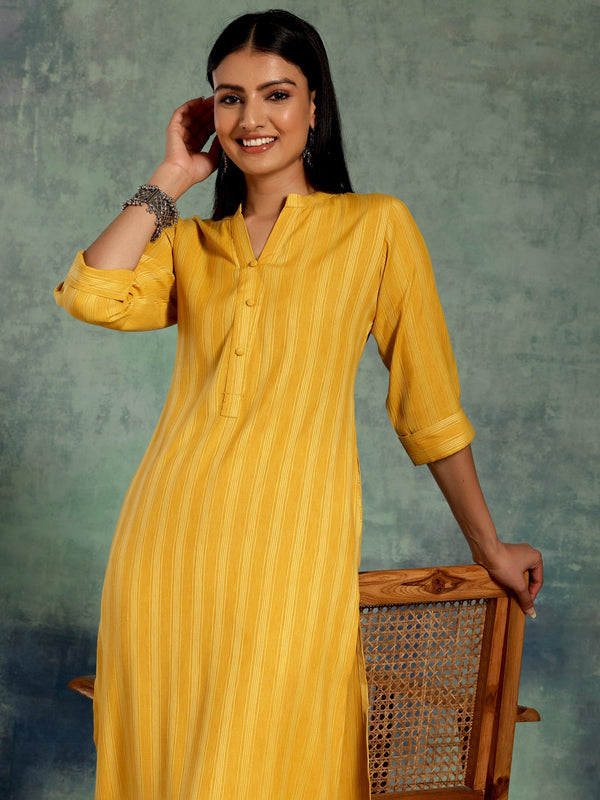 Yellow Woven Design Rayon Straight Kurta