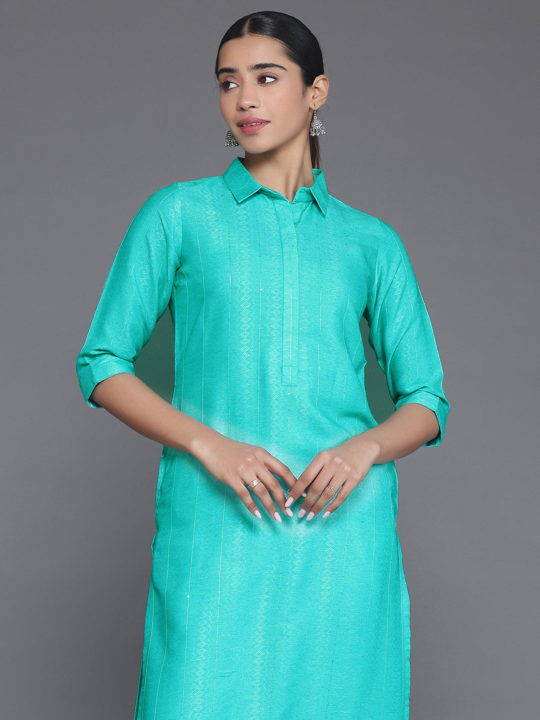 Blue Woven Design Cotton Straight Kurta - Jashvi