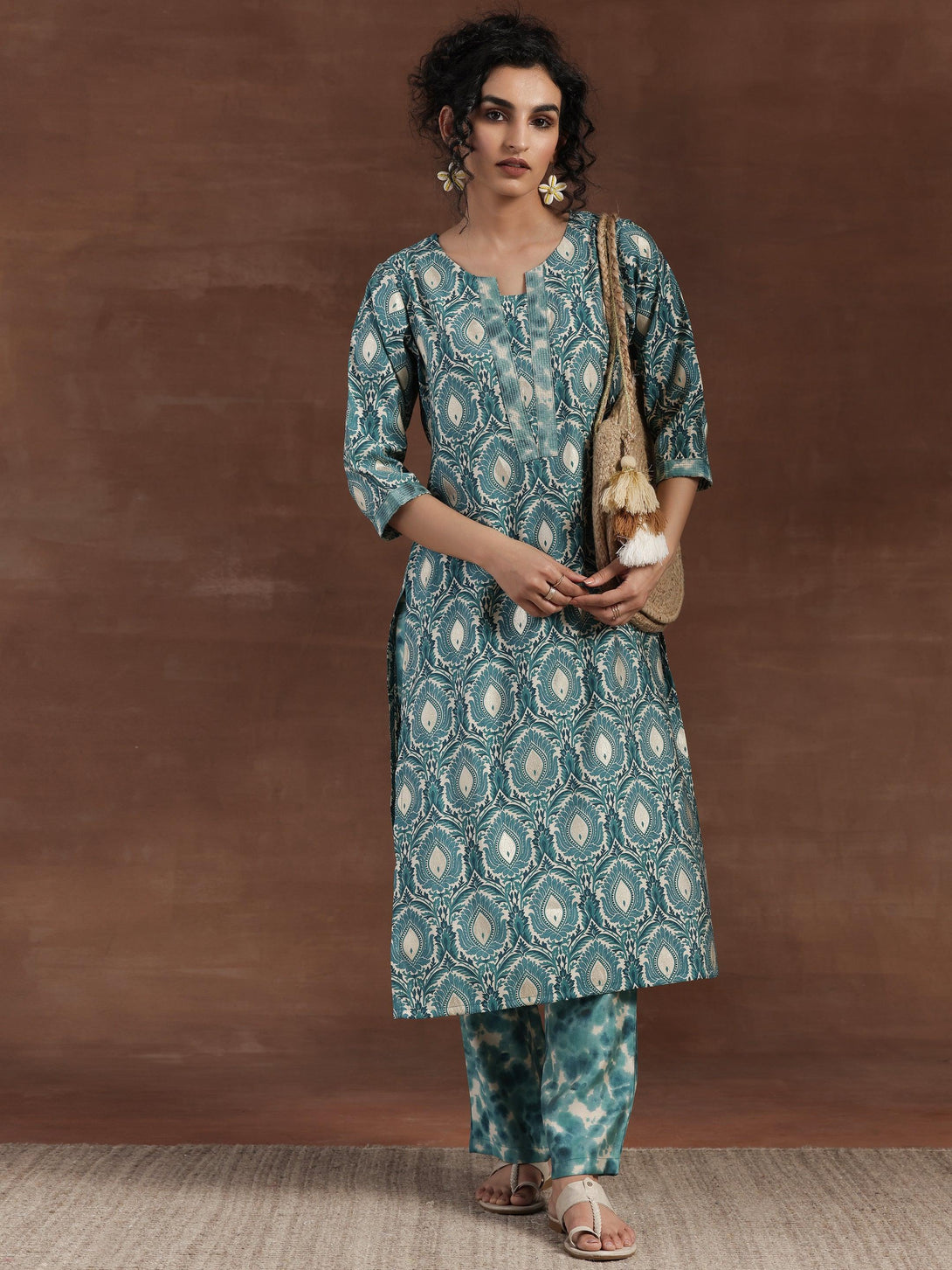 Blue Printed Silk Blend Straight Kurta Set - Jashvi