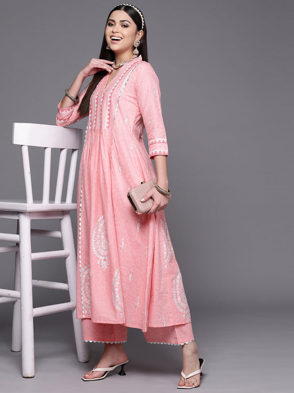 Pink Pure Cotton Printed Kurta Palazzo Set