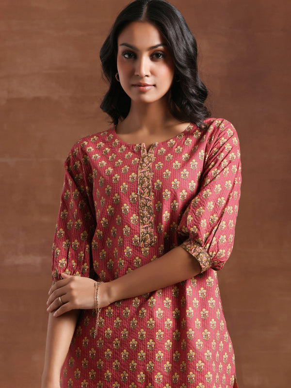 Pink Printed Cotton Straight Kurti - Jashvi