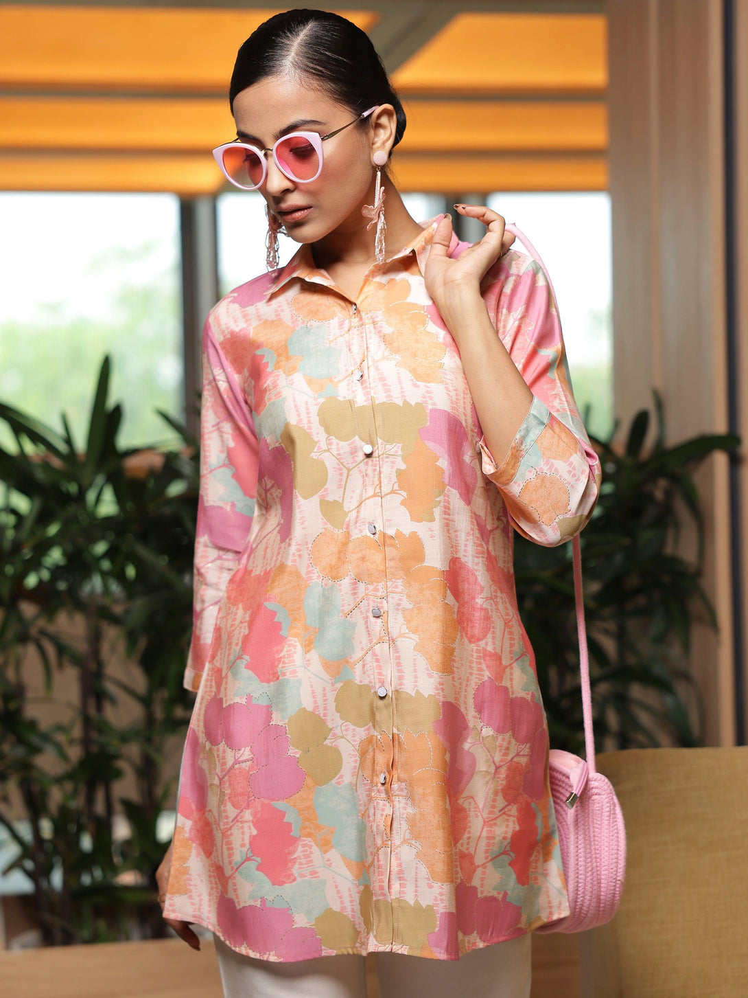 Pink Printed Silk Blend Straight Kurti - Jashvi