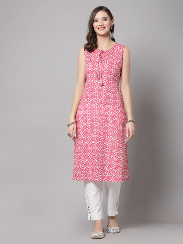 Women's Pink Rayon Self-Design Kurta - Kipek