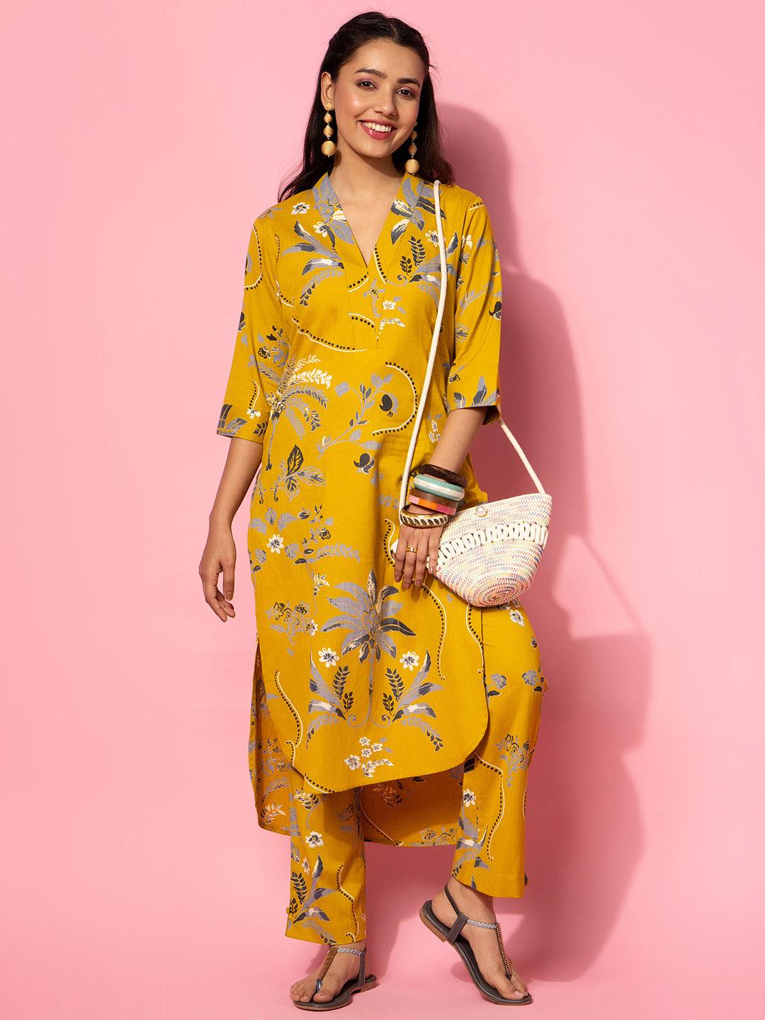 Mustard Printed Cotton Co-Ords - Jashvi