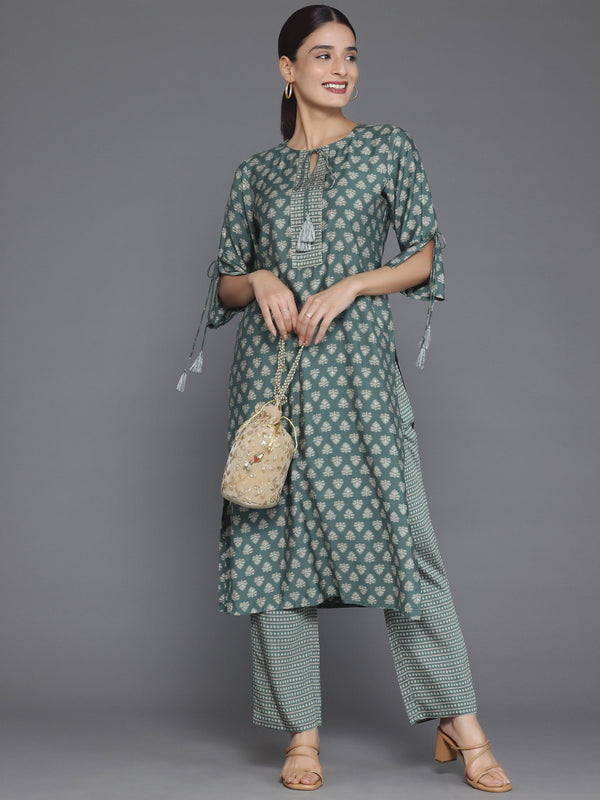 Green Printed Silk Blend Straight Kurta Set - Jashvi