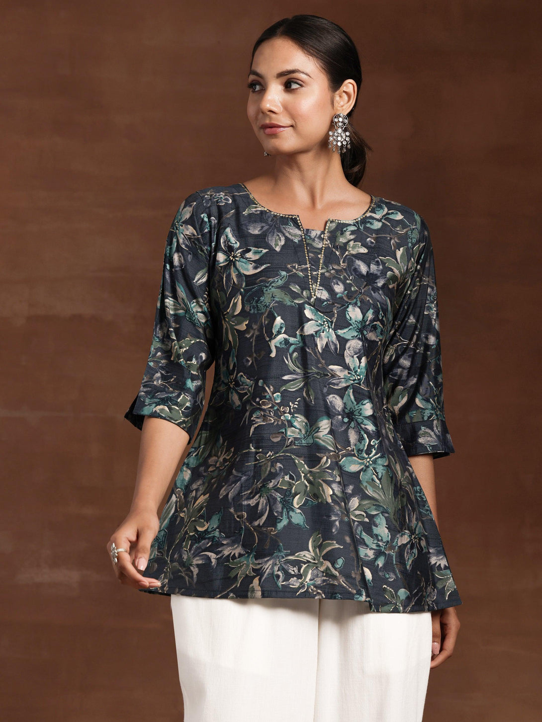 Grey Yoke Design Silk Blend A-Line Kurti - Jashvi