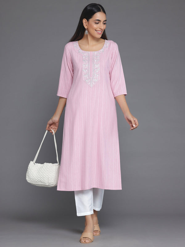 Pink Woven Design Rayon Straight Kurta