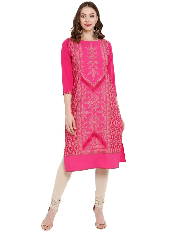 Pink Printed Straight Kurta