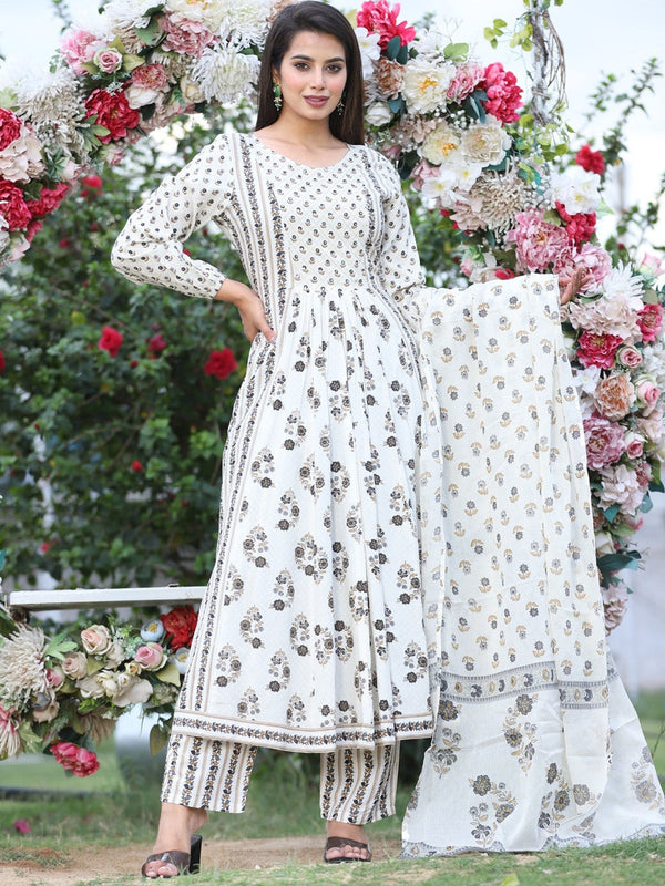 Women's Floral Printed Anarkali Kurta With Palazzos & Dupatta - Noz2Toz