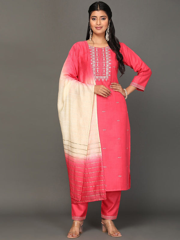 Women's Ethnic Motifs Embroidered Zari Kurta With Trousers & Dupatta - Noz2Toz