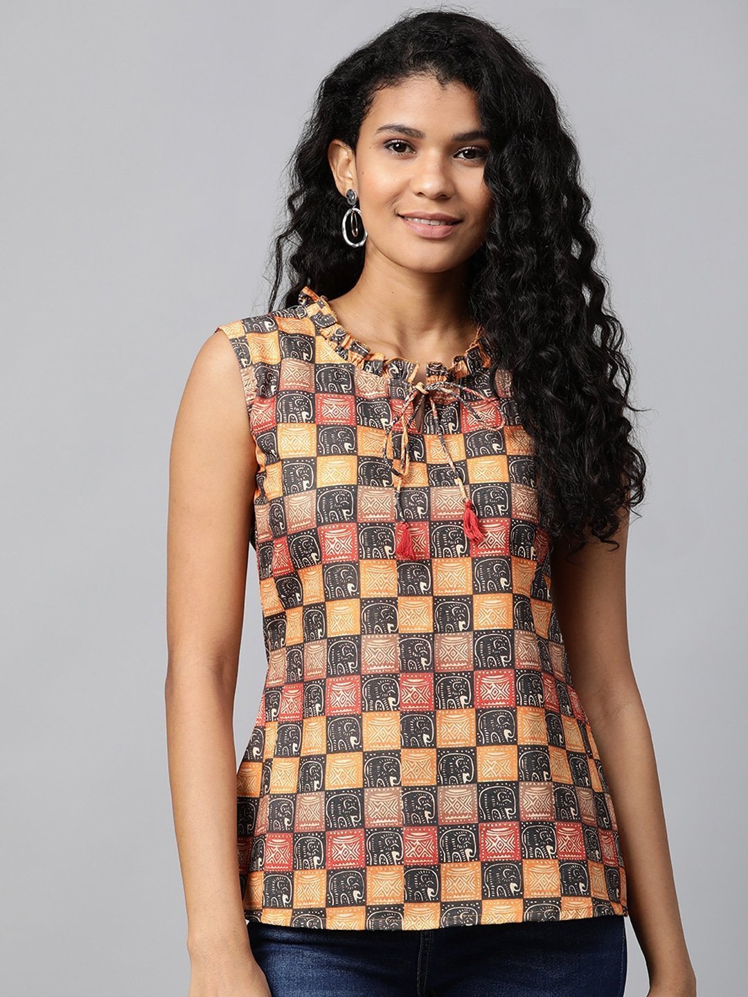 Women's Mustard Printed Tunic - Yufta