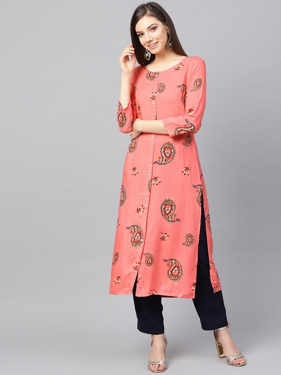 Women's Peach Straight Kurta - Yufta