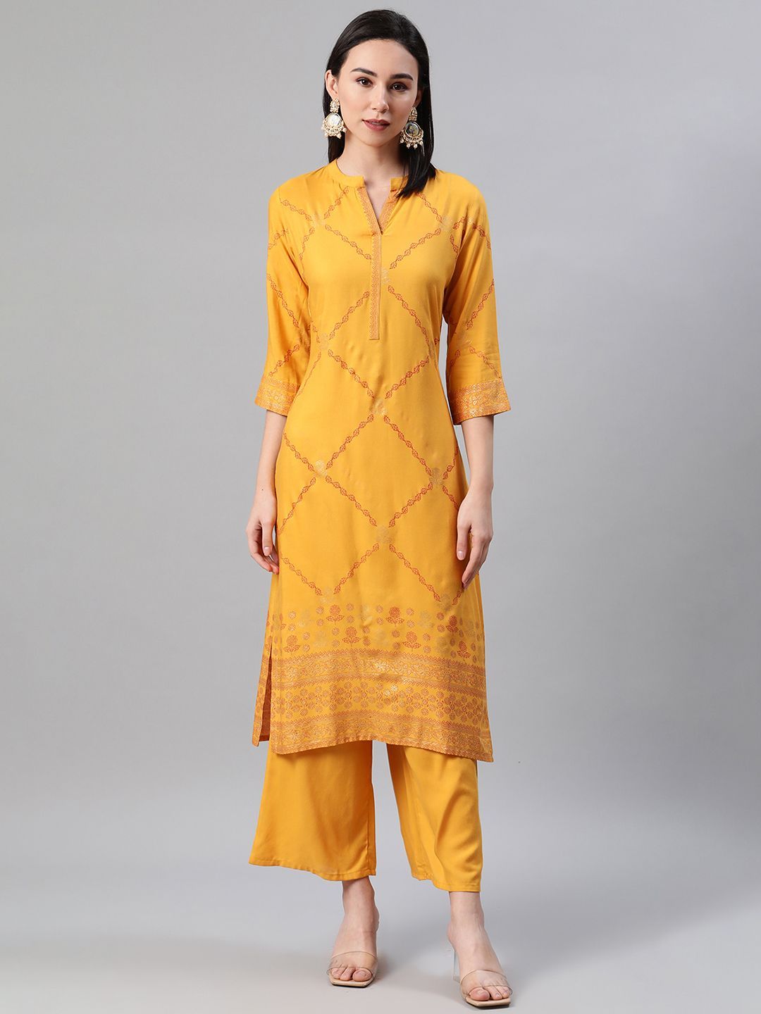 Women Mustard Yellow Kurta And Palazzo Set by Ziyaa (2 Pc Set)