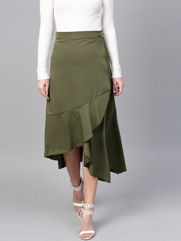 Women's Solid Asymmetric Wrap Skirt - Pannkh